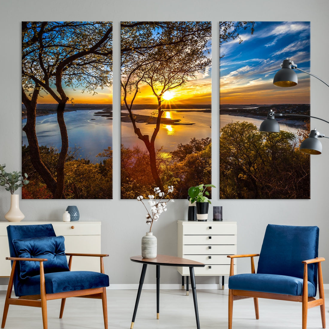 Captivating Lake and Sunset Canvas Print Nature Tree Wall Art for Living Room Decor