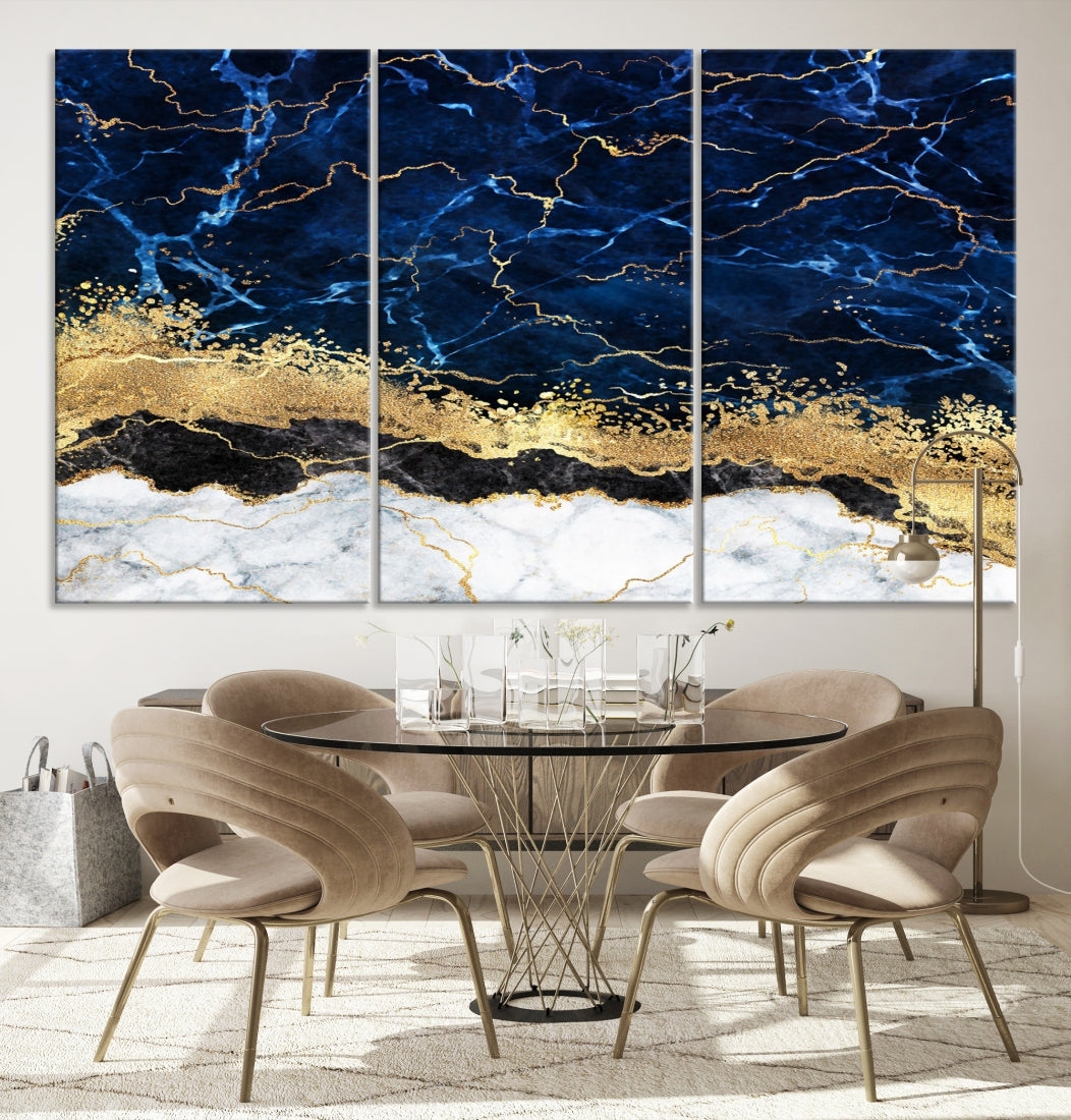 Navy Blue Modern Abstract Painting Extra Large Canvas Wall Art Giclee Print