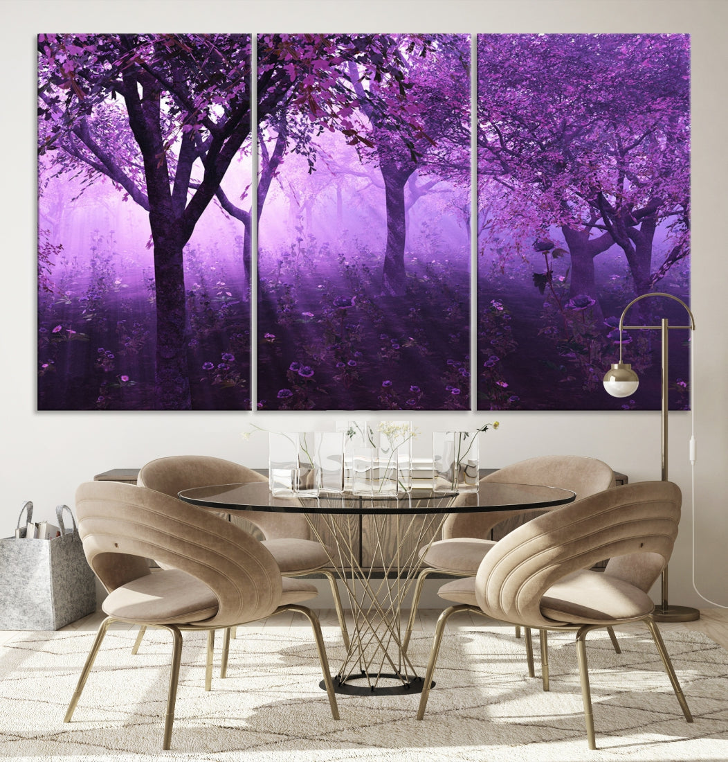Enticing Foggy Forest Morning Trees Large Wall Art Canvas Print