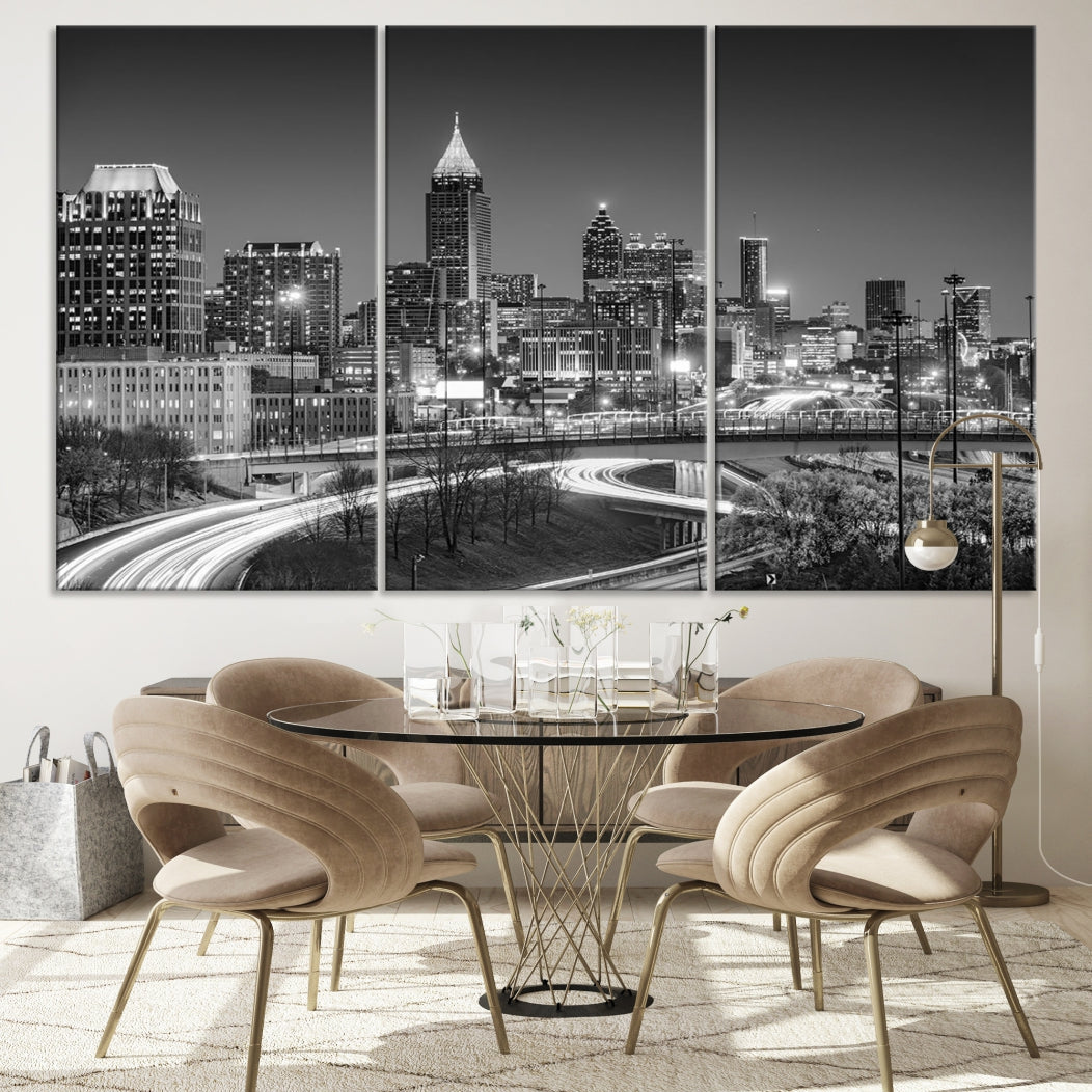 Black and White Atlanta City Skyline Cityscape Large Wall Art Canvas Print