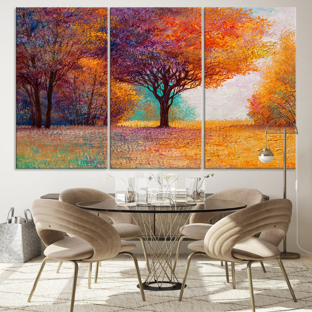 Large Autumn Tree Oil Painting Canvas Wall Art Print for Kitchen Office Decor