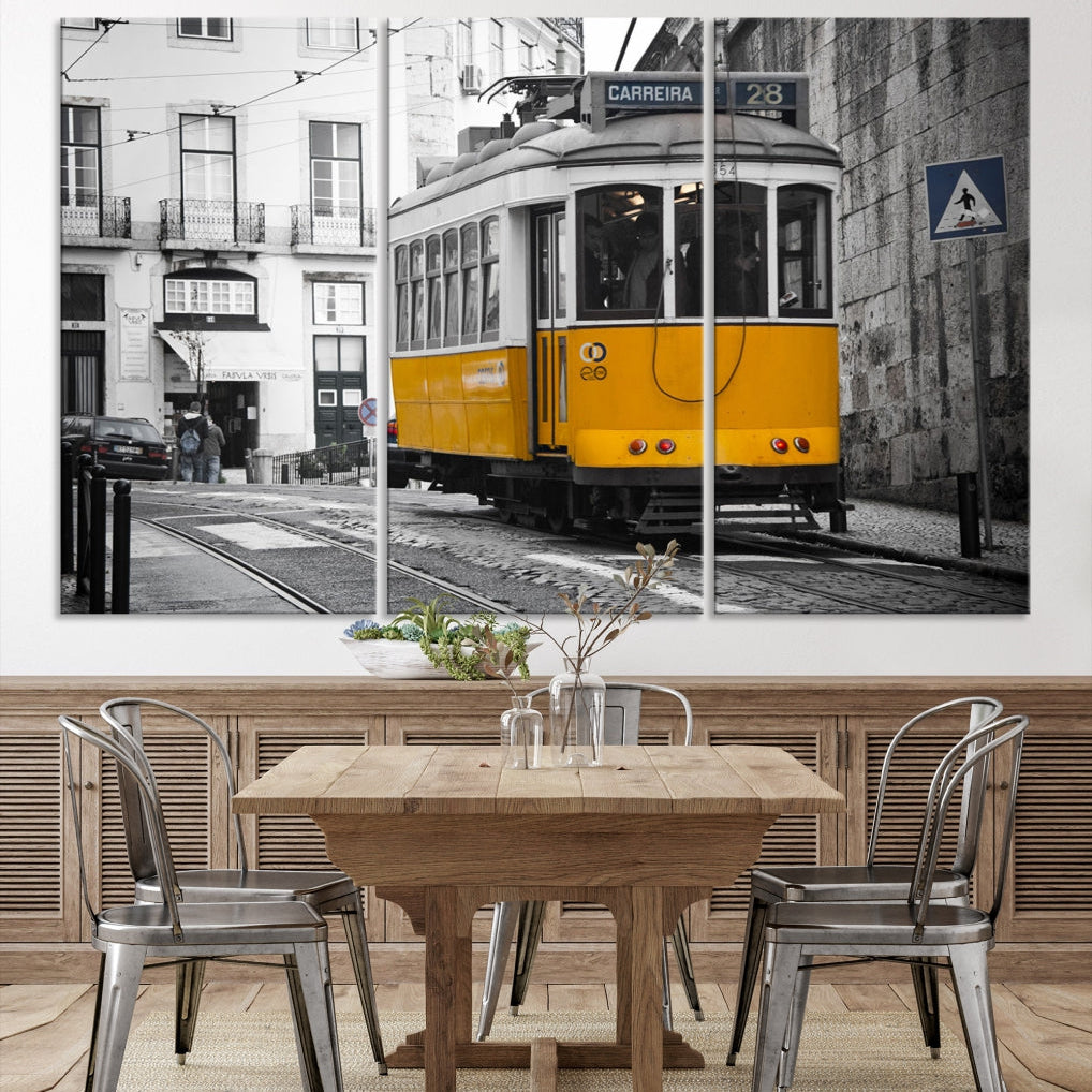 Old Yellow Tram Canvas Wall Art Extra Large Canvas Print Tram Wall Art Vintage Art Black and White Artwork for Walls