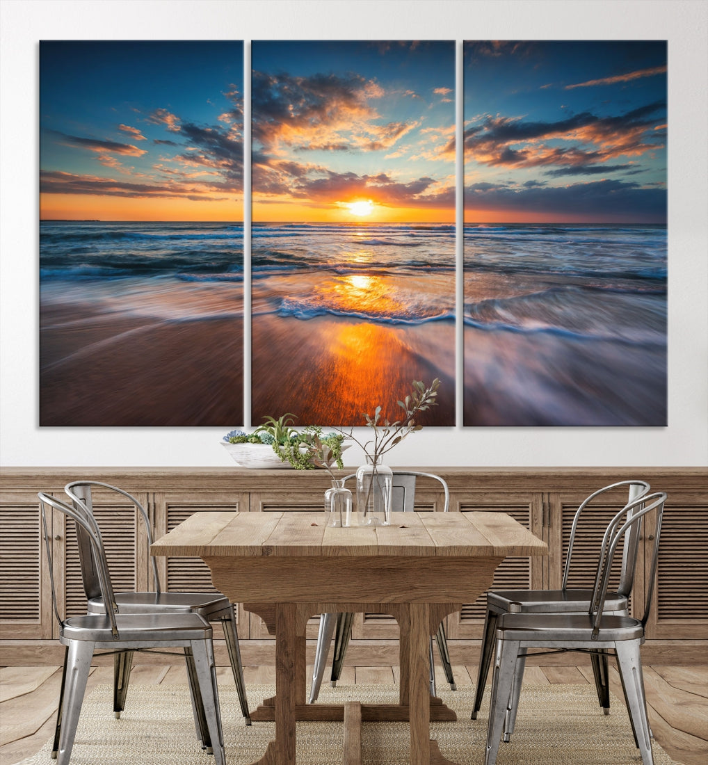 Soothing Sunset on Beach Extra Large Canvas Wall Art Giclee Print for Nursery Decor