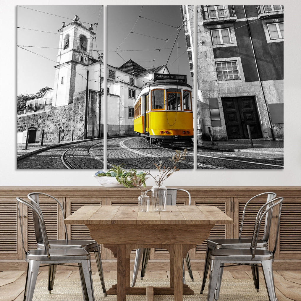 Iconic Yellow Lisbon Tram Canvas Wall Art Print Modern Decor Living Room Artwork
