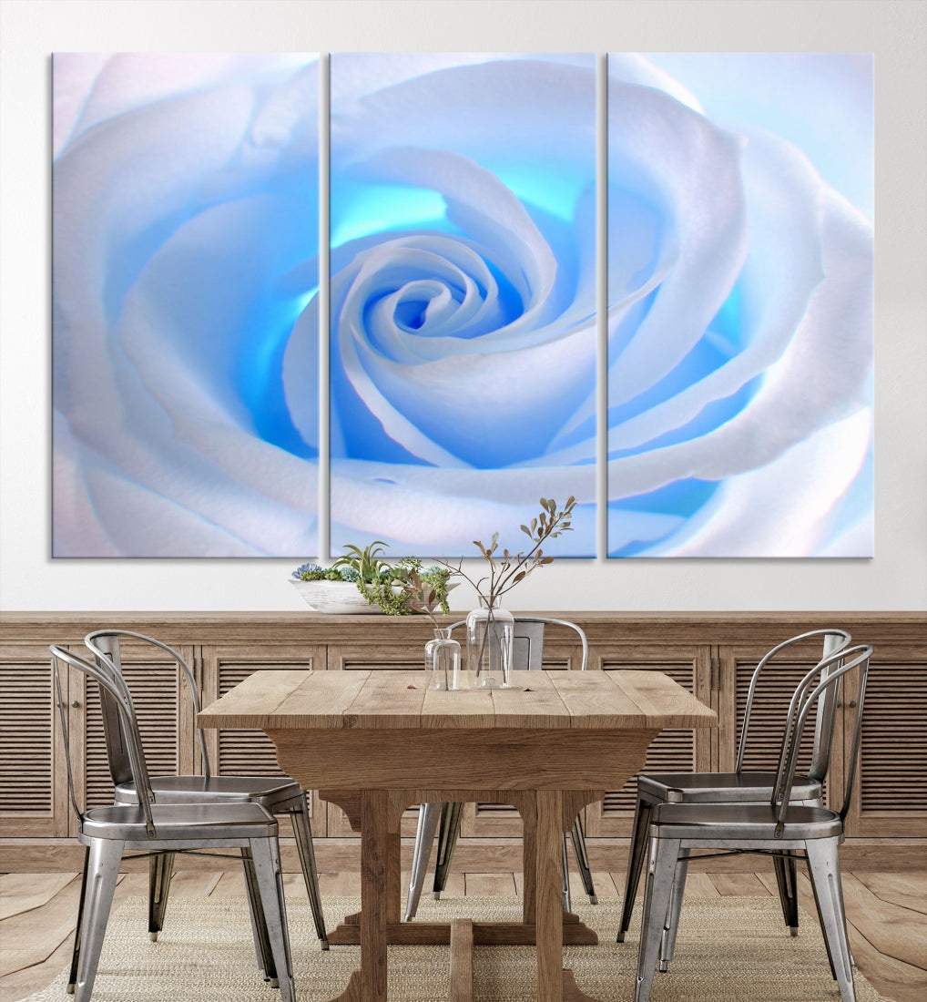 White Blue Rose Large Flower Wall Art Canvas Print Nursery Wall Decor