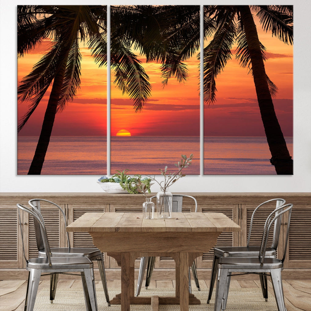 Tropical Island Ocean Sunset Beach Wall Art Canvas Print for Hotel Decoration