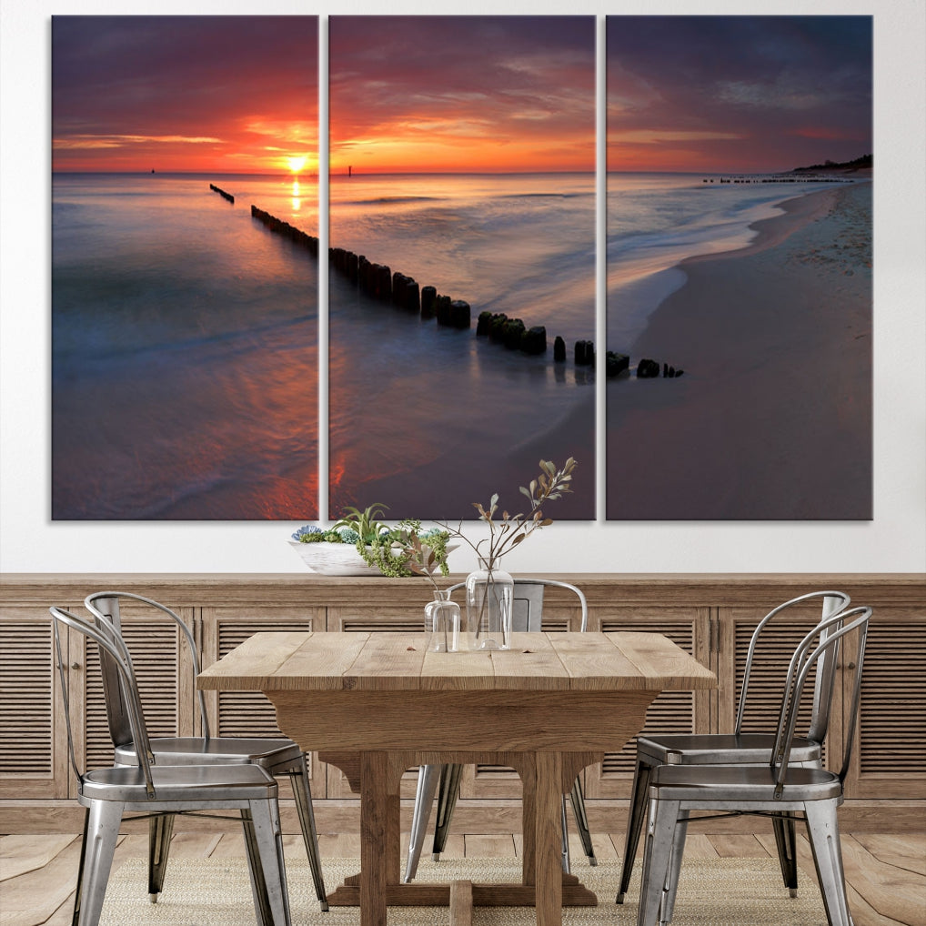 Large Sunset Wall Art Canvas Print Wooden Pier Ocean Canvas Wall Art Framed Ready to Hang