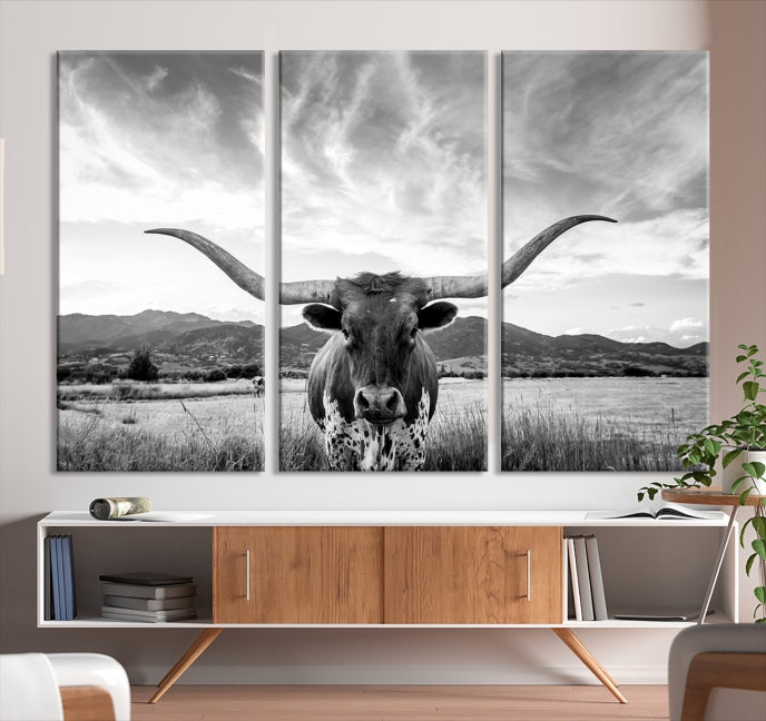 Bring the Spirit of Texas to Your Home with Our Bighorn Cow Long Horn Wall Art Canvas PrintA Rustic Decor Piece