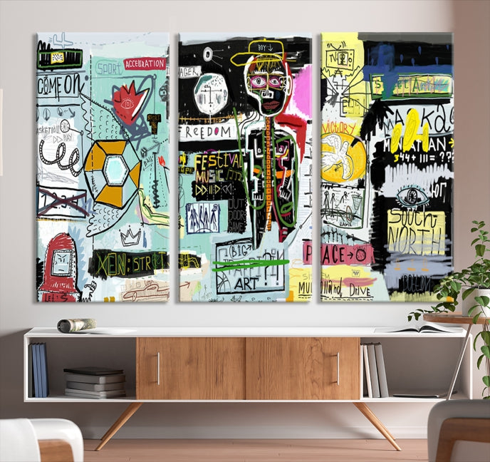 Jean-Michel Basquiat Street Graffiti Wall Art Print Abstract Painting on Giclee Canvas