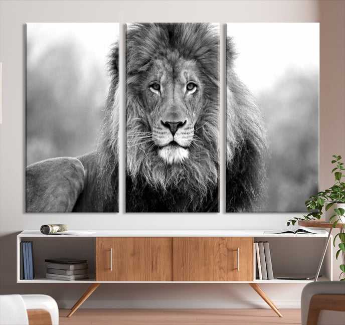 Large Lion Canvas Print Black and White Animal Wall Art Lion Picture Wall Decor