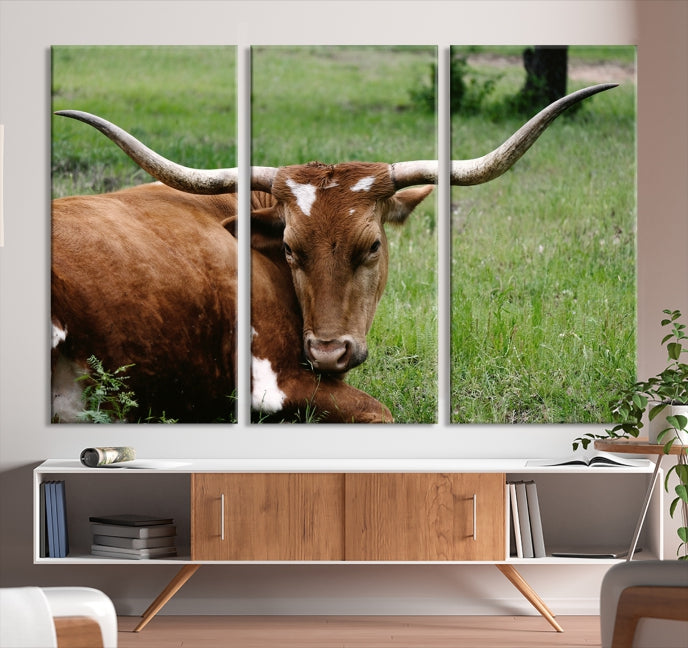 Large Texas Longhorn Cow Wall Art Animal Canvas Print