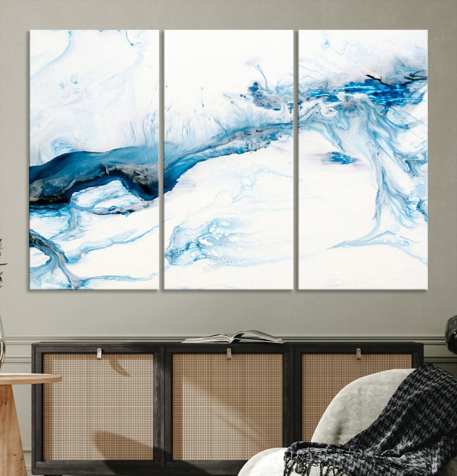 Blue Icy Abstract Wall Art Modern Painting Canvas Wall Decor Framed Print