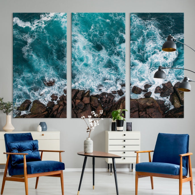 Large Aerial Ocean Wall Art Canvas Print