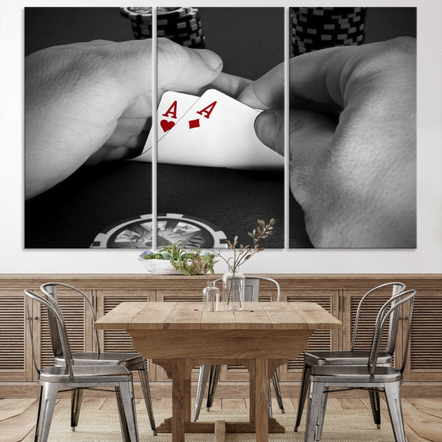 Large Poker Game Playing Cards Ace Wall Art Lucky Aces Canvas Print