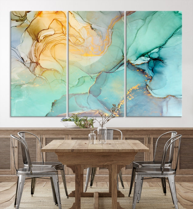 Green Marble Abstract Painting on Giclee Canvas Wall Art Print Boho Wall Decor