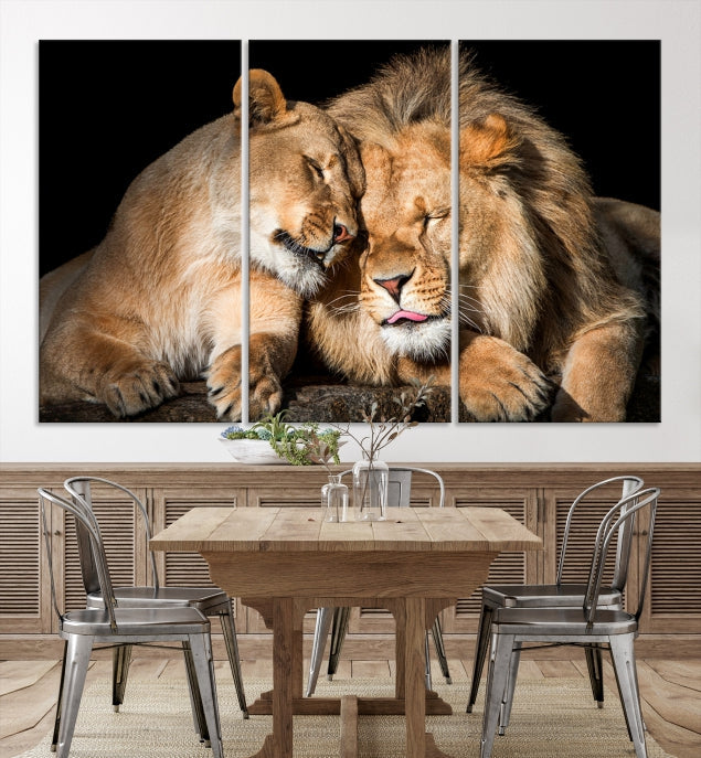 Lion Couple Picture Printed on Cotton Canvas Wall Art Print Framed
