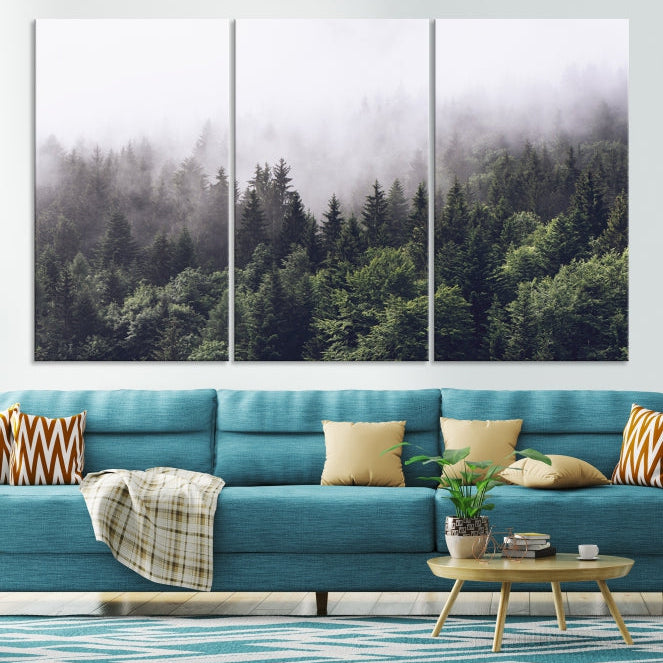 Bring the Calm & Tranquility of a Misty Foggy Forest with Clouds to Your Home with Our Nature Wall Art Canvas Print