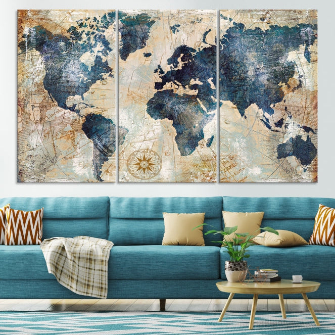 Antique World Map Large Wall Art Canvas Print