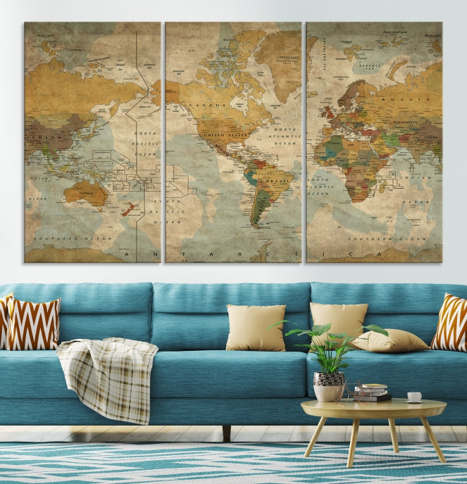 Upgrade Your Decor with a Touch of Grunge & Vintage StyleOur Modern Travel World Map Canvas Print Wall Art