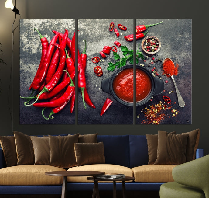 Large Red Chili Peppers Wall Art Kitchen Artwork Canvas Print