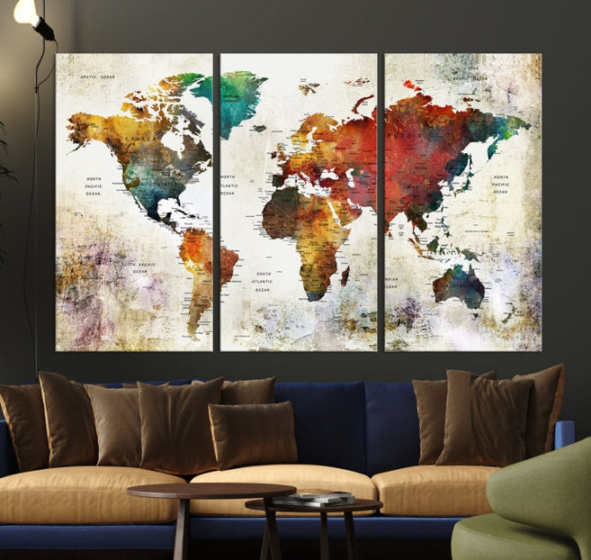 Vintage World Map Wall Art Canvas Print Framed Ready to Hang