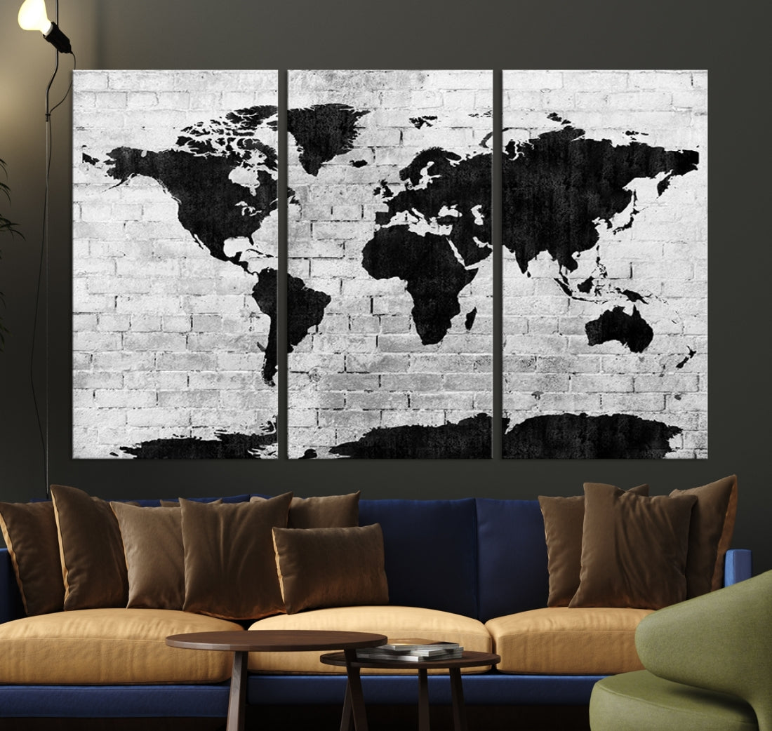 Black and White Shadowy World Map Large Wall Art Canvas