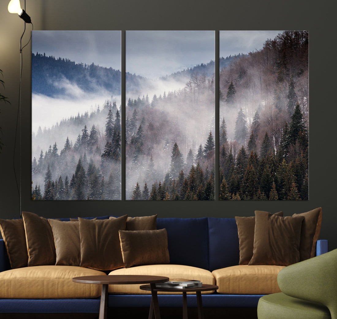 Bring the Magic of a Foggy Winter Mountain Forest to Your Home with Our Wall Art Canvas Print