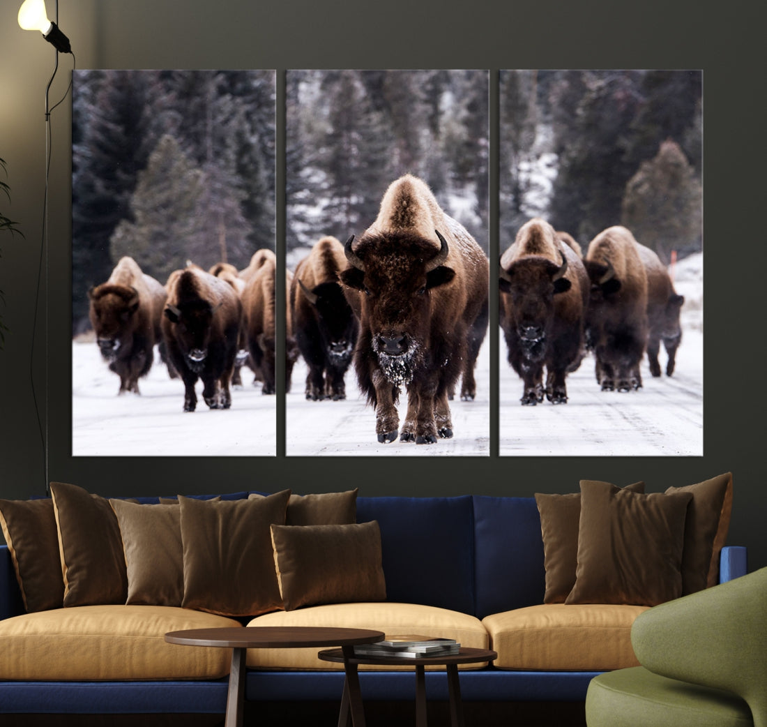Celebrate Family & Winter with Our Buffalo Wall Art Canvas Print - A Rustic & Cozy Addition to Your Home Decor
