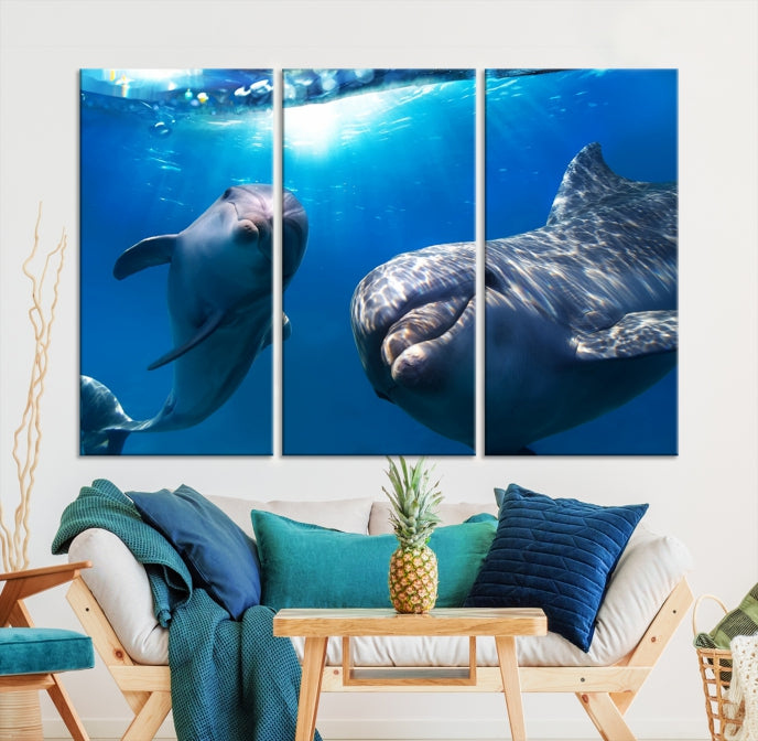 Large Dolphin Wall Art Underwater Canvas Print