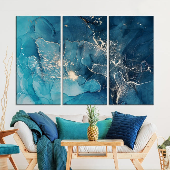 Large Abstract Fluid Effect Marble Canvas Wall Art Print