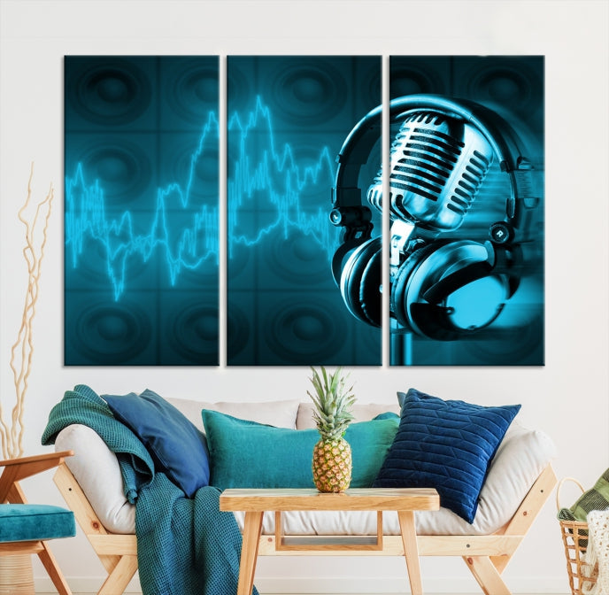 Large Music Wall Art Microphone Headphone Canvas Print