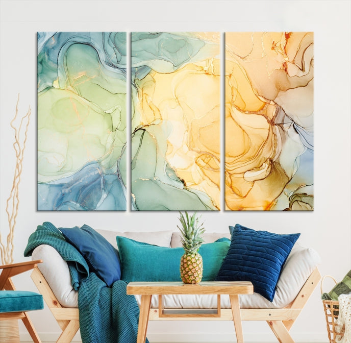 Green and Yellow Abstract Painting on Giclee Canvas Wall Art Print