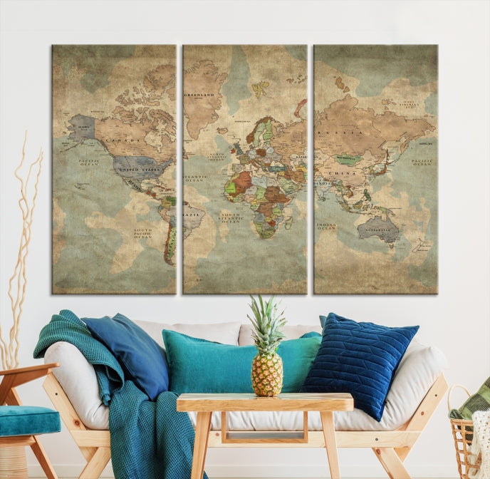 Nostalgic World Map Large Wall Art World Map Canvas Print