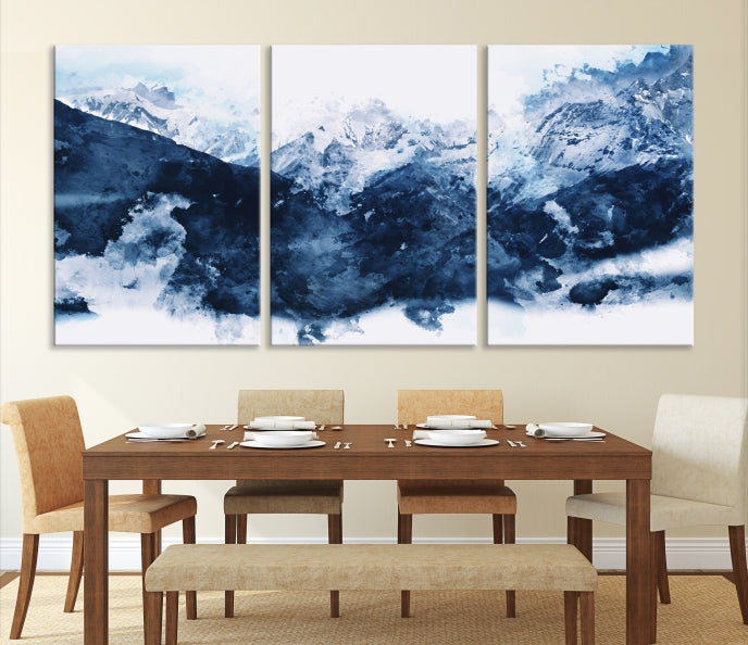Make a Bold Statement with Our Large Abstract Navy Blue Mountain Wall Art Canvas PrintA Unique & Eye-catching Decor
