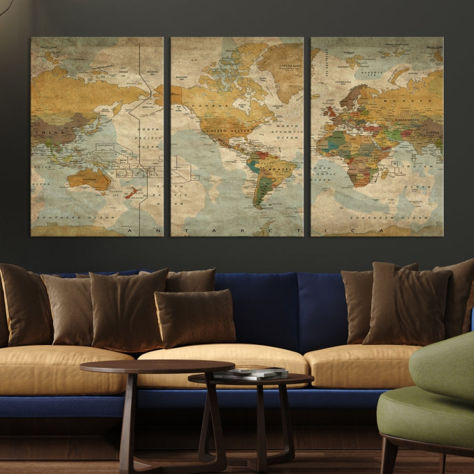 Upgrade Your Decor with a Touch of Grunge & Vintage StyleOur Modern Travel World Map Canvas Print Wall Art