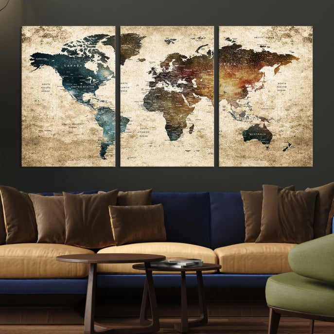 World Map Wall Art Map Artwork Canvas Print for Home and Office Decor