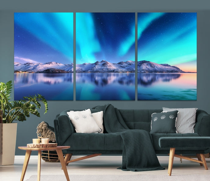 Northern Lights above Mountain Large Wall Art Canvas Print
