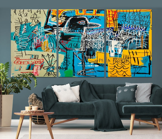 Jean-Michel Basquiat Bird Abstract Painting on Giclee Canvas Wall Art Print