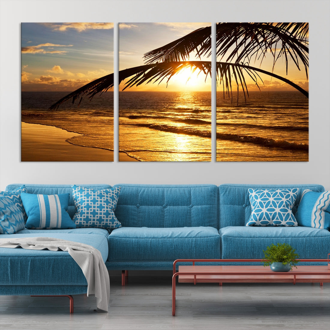 Tropical Beach Sunset Ocean Nature Landscape Large Canvas Art Print for Wall Decor
