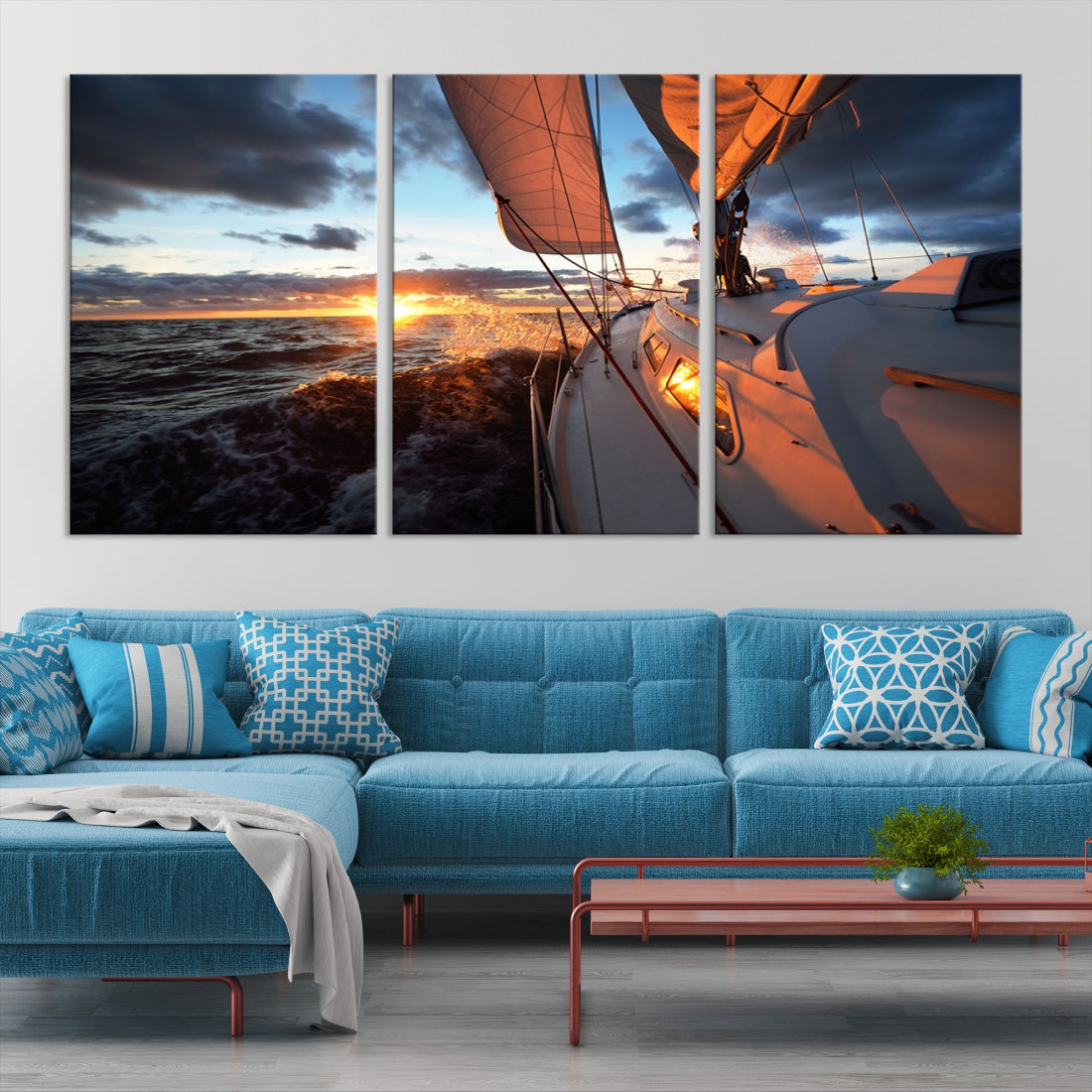 Boat at Sunset Canvas Wall Art Print Set of Nautical Wall Art