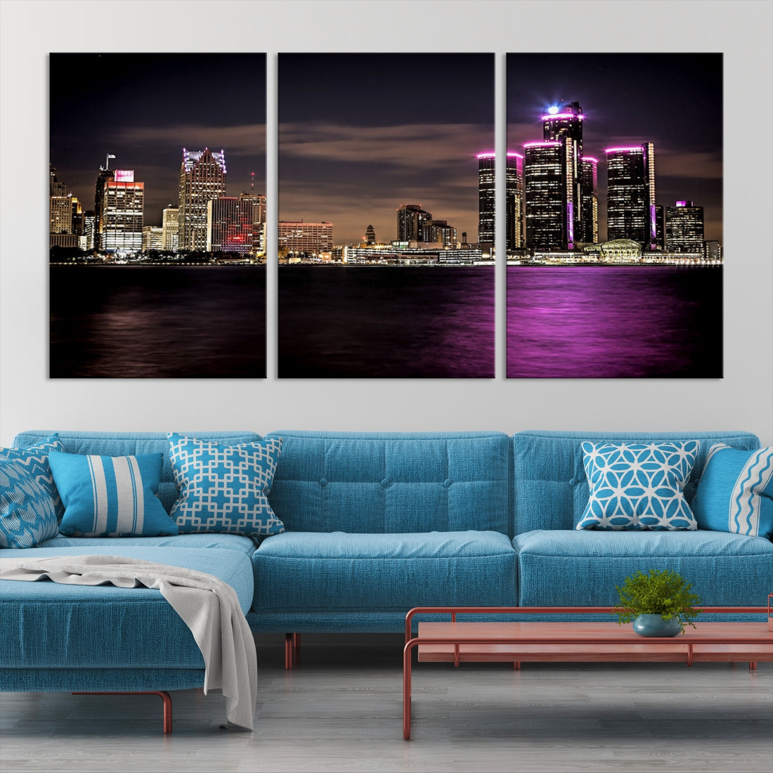 Extra Large Detroit Towers Skyline Cityscape Wall Art Canvas Print