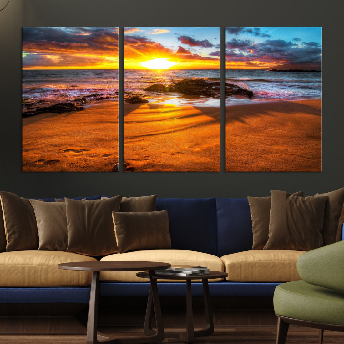 Thrilling Ocean Sunset from Beach Large Canvas Art Print for Wall Decor