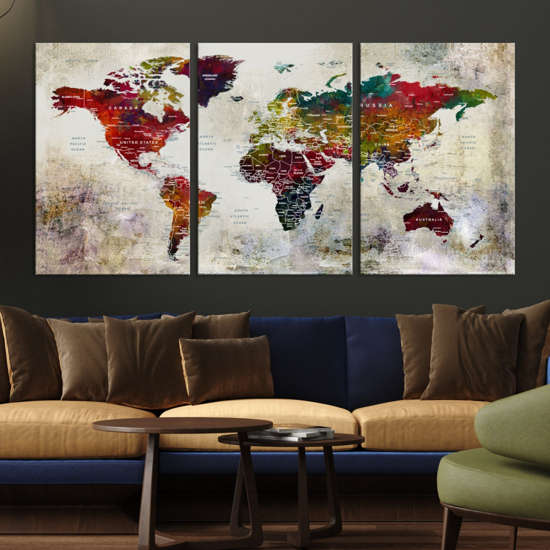 Extra Large Push Pin World Map Wall Art Canvas Print for Apartment Decor