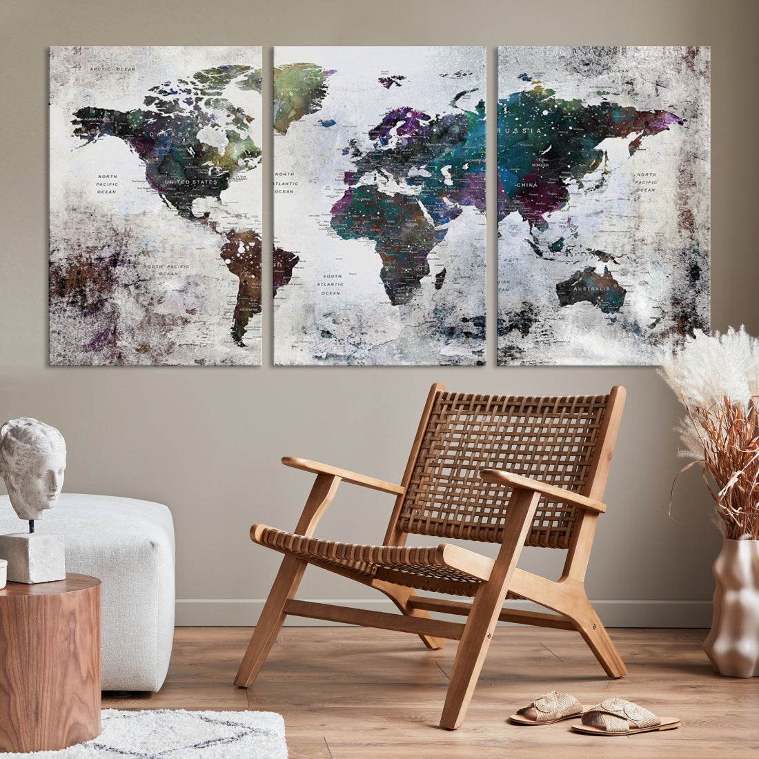 Old Style Vintage World Map Wall Art Canvas Print Grunge Wall Decor
