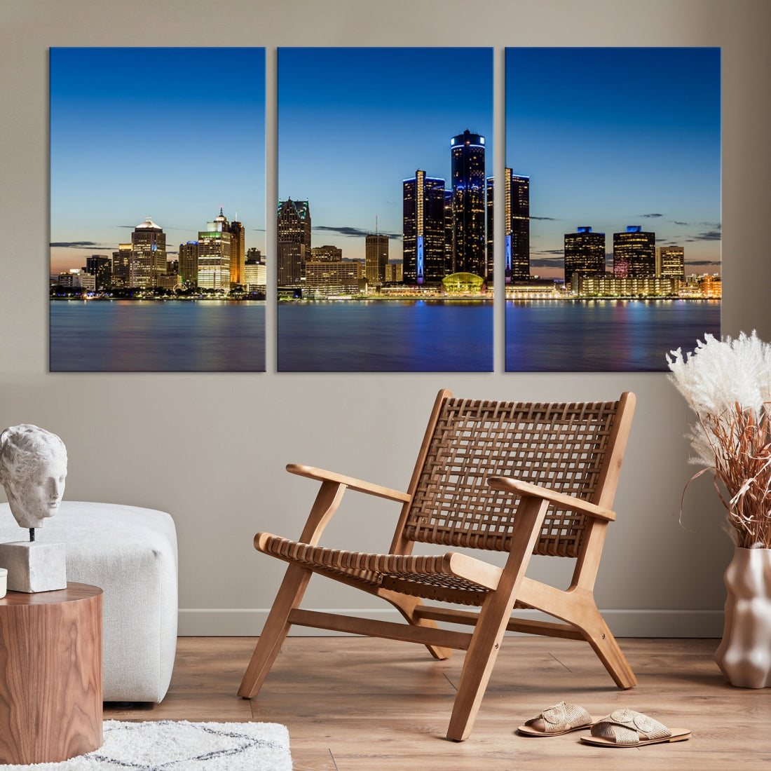 Extra Large Detroit Ohio Skyline Cityscape Large Wall Art Canvas Print