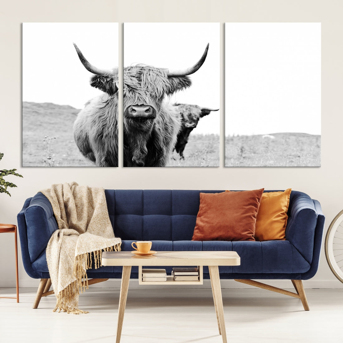Lovely Highland Cattle Wall Art Canvas Print Black and White Animal Art Print