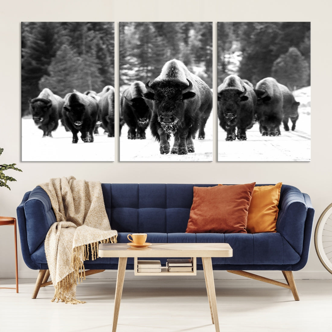 Buffalo Herd Picture Print Extra Large Wall Art Canvas Print Framed Bison Print