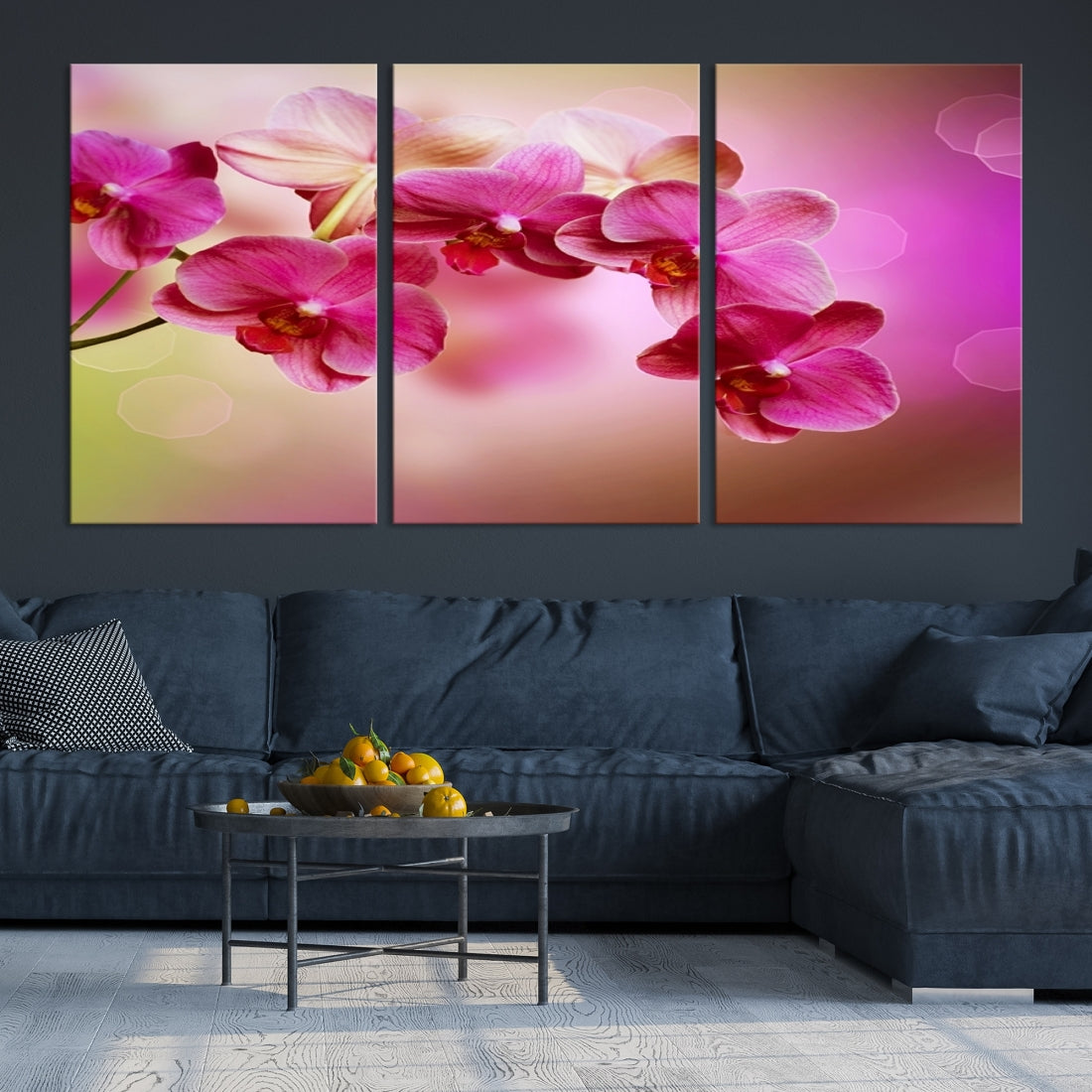 Large Wall Art Floral Canvas PrintPink Orchids on Pink Blurry Background