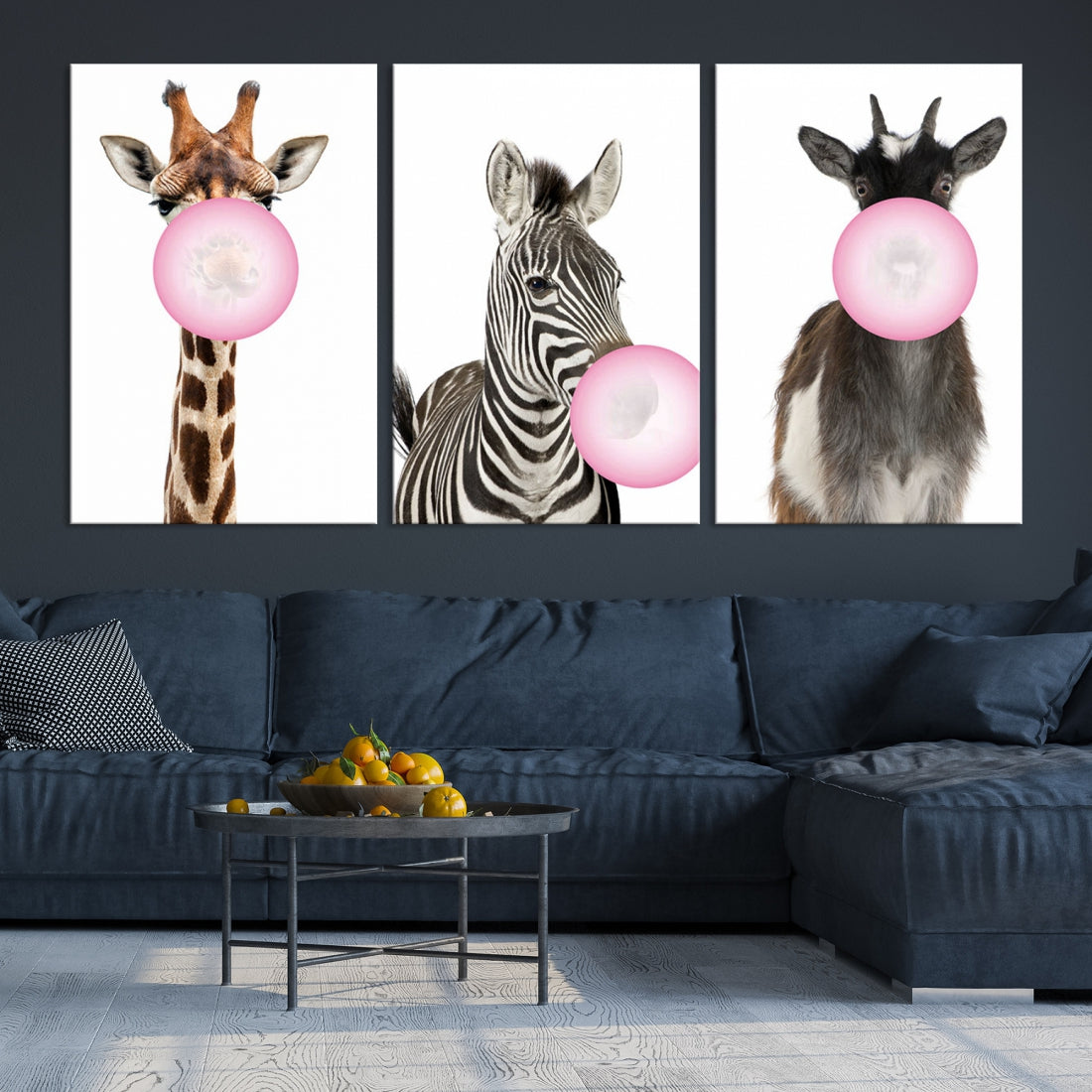 Funny Animals Large Canvas Wall Art Goat Zebra Giraffe Canvas Print Cute Animals with Balloons for Kids Room Decoration