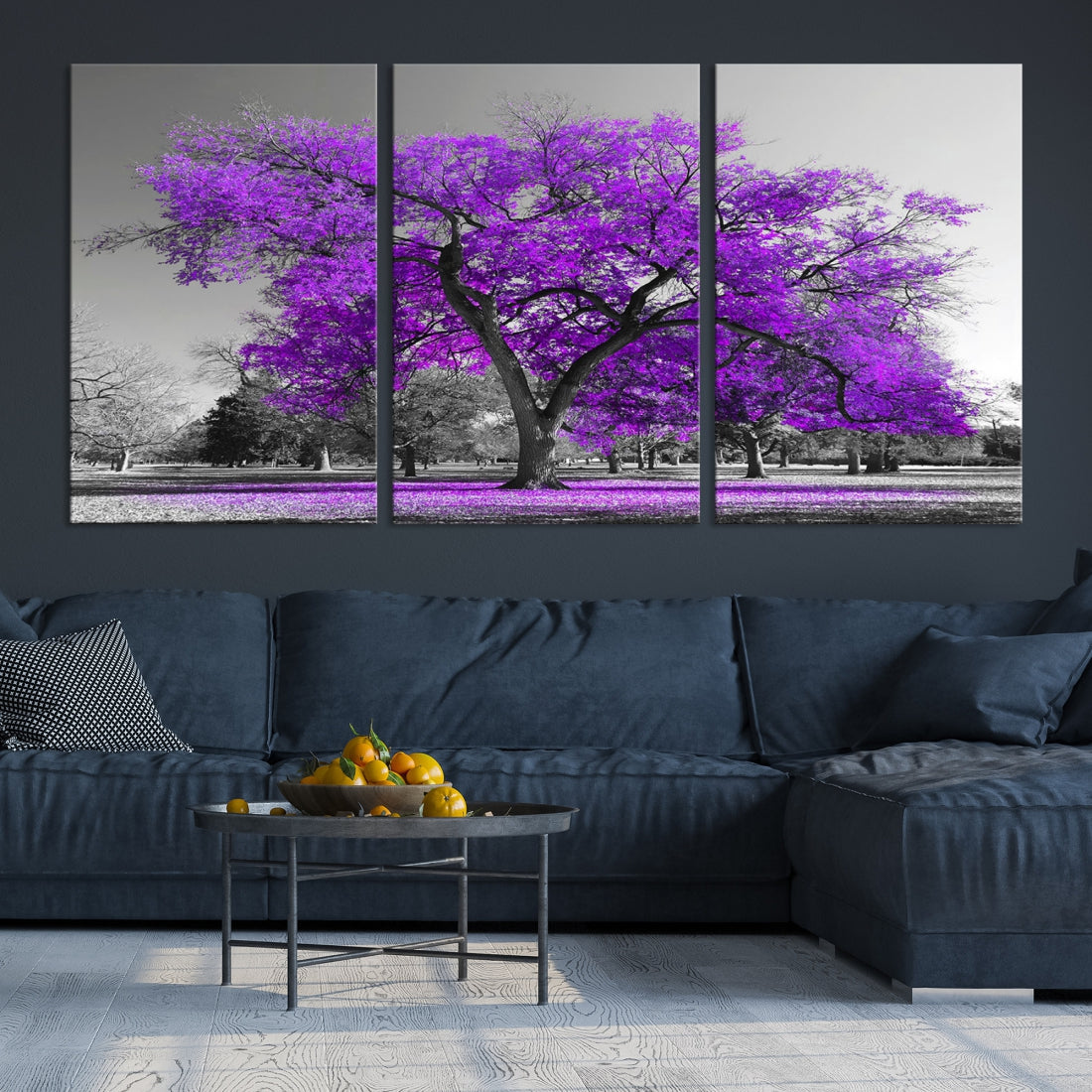 Big Purple Tree Canvas Wall Art Print Black White Purple Art Painting Large Canvas